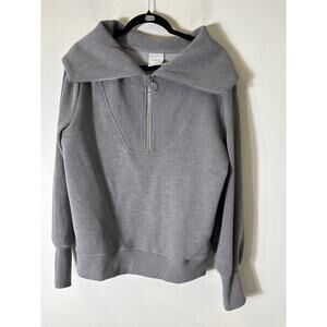 Varley Gray Ribbed Long Sleeve Half Zip Pullover Sz S